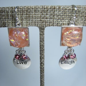 Dichroic Glass Dangle Earrings Live and Laugh