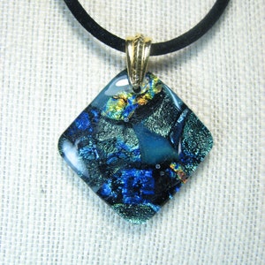 Fused Glass Dichroic Pendant - Teal Diamond