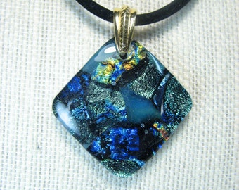 Fused Glass Dichroic Pendant - Teal Diamond