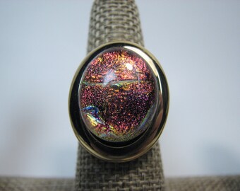 Dichroic fused glass ring - Red Fire