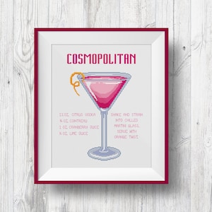 Ricetta del drink Cosmopolitan, schema punto croce, PDF download immediato
