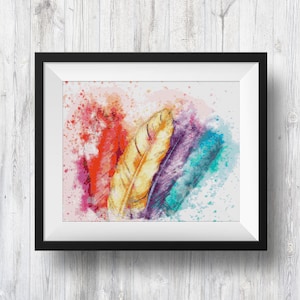 Watercolor Feathers (Wall Art), Counted Cross Stitch Pattern, PDF Instant Download