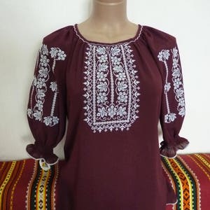 Nice Embroidered blouse Ornament Embroidery Chiffon shirt for women Ukrainian vyshyvanka short sleeve
