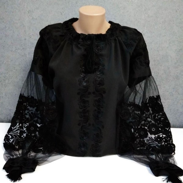 Black Embroidered Full Zip-Up Blouson main image 1
