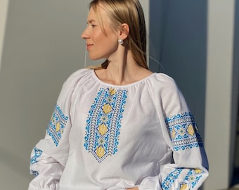 Traditional machine embroidery blouse. Ornament Embroidery. Homespun cloth. Ukrainian Vyshyvanka. Ukrainian Style. Embroidery for women