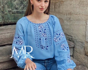 Wonderful embroidered blouse Flowered embroidery Homespun cloth shirt for women Ukrainian vyshyvanka Ukrainian style Flowered vyshyvanka