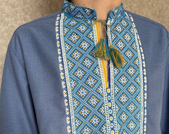 Handmade vyshyvanka Embroidery for men Linen shirt Long sleeves shirt Ukrainian vyshyvanka Folk clothing gift for men