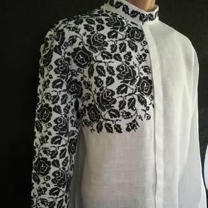 Men's embroidered shirt Long sleeves shirt Ukrainian vyshyvanka Ethnic clothes Linen shirt for men Gift for men Assymetrical pattern