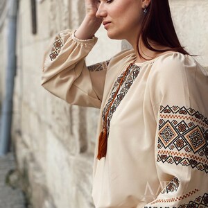 Traditional embroidery blouse with ornament Embroidery chiffon shirt for women Ukrainian ethnic vyshyvanka blouse image 4