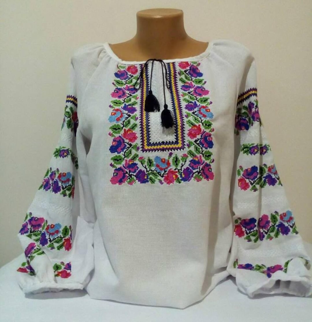 Embroidered Blouse Flowered Embroidery Top Cotton Shirt for - Etsy