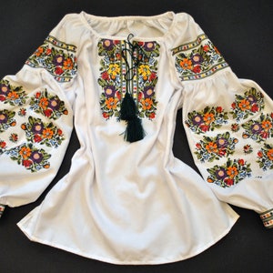 Bright Vyshyvanka blouse Ukrainian Embroidered blouse Flowered Top Homespun cloth shirt for women Ukrainian style Ethnic blouse Folk style