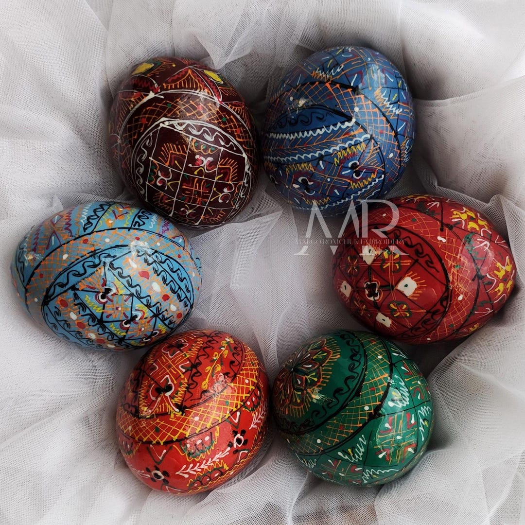 Hand Painted Wooden Ukrainian Pysanka Set of 6, Easter Eggs Ornament ...