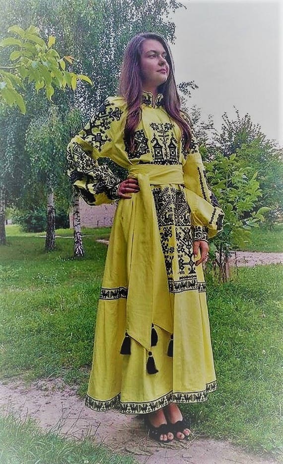 Boho Women Dress Linen Dress With Geometric Pattern Ukrainian - Etsy