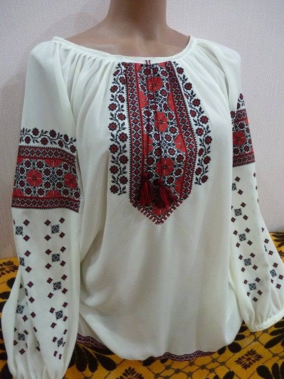 Embroidered Blouse Flowered Embroidery Chiffon Shirt for | Etsy