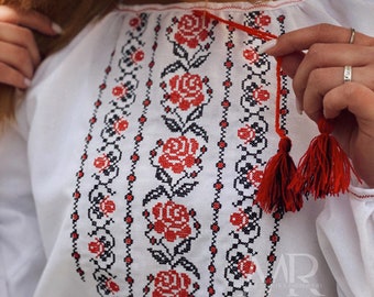 Red Roses Embroidered Blouse - Embroidered Shirt for Women