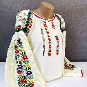 White Cotton Blouse With Cross Stitch and Loin Embroidery Folk Style ...