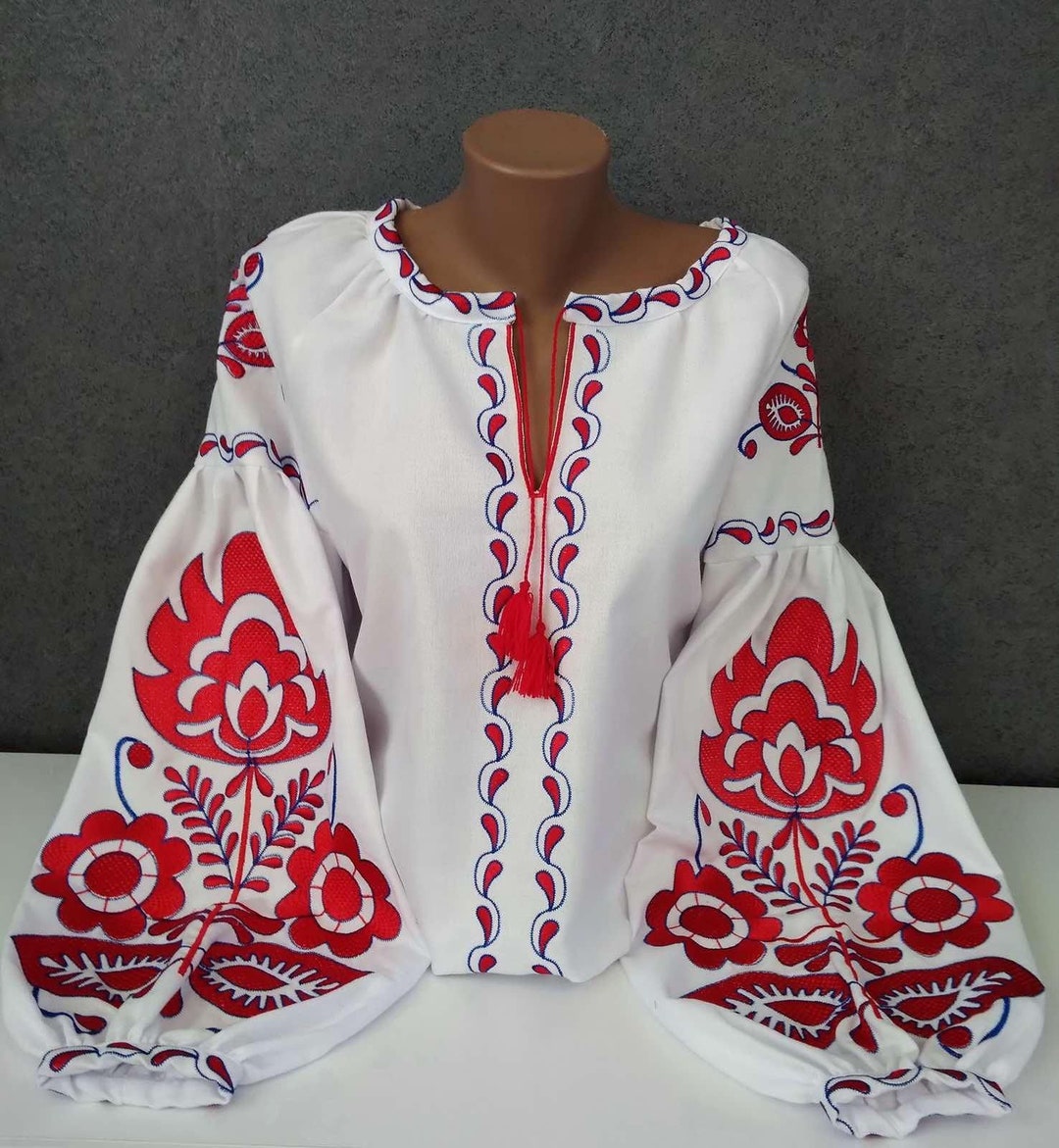 White Embroidered Blouse With Floral Pattern Cotton Shirt With - Etsy