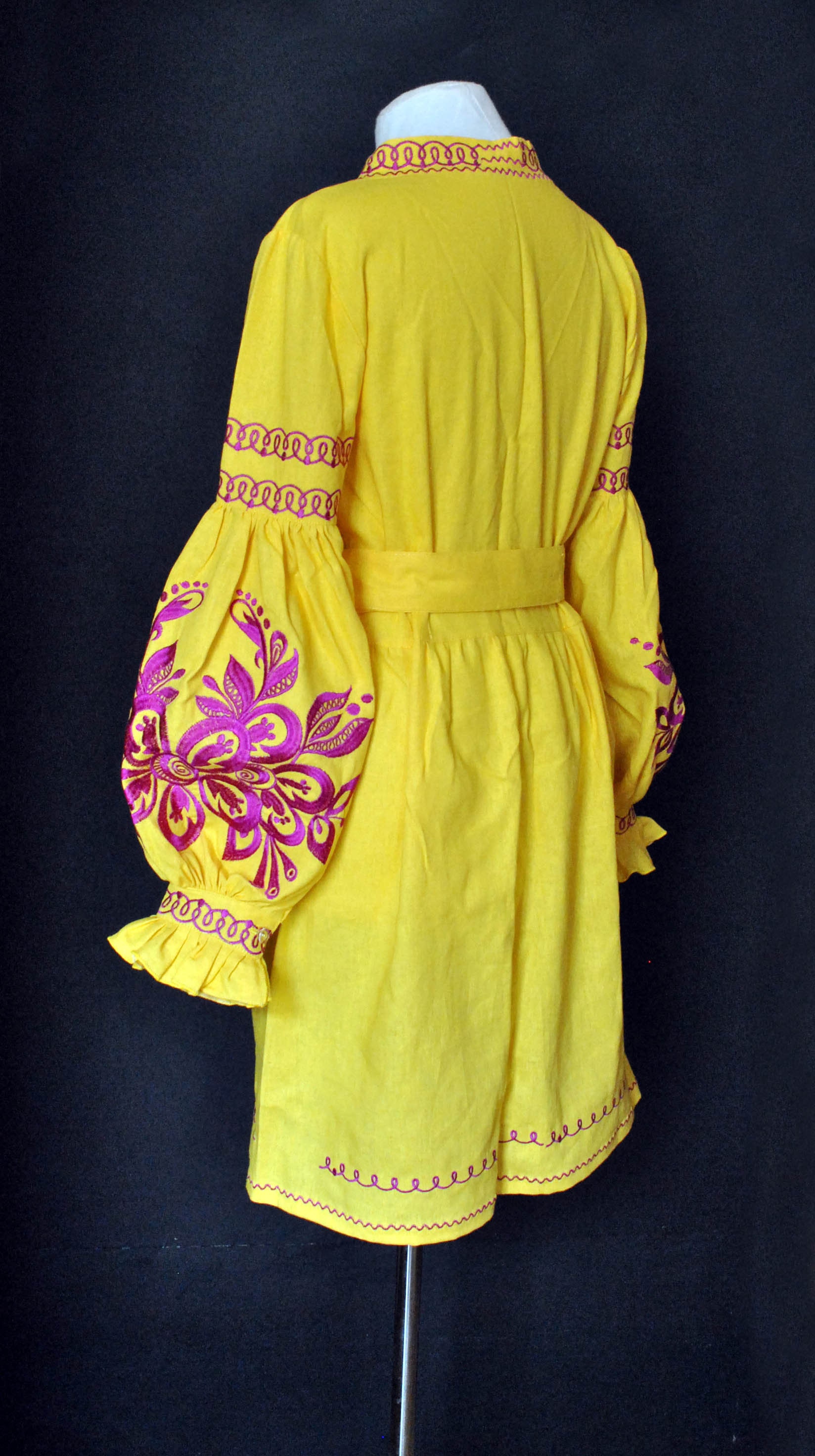 Bright Yellow Boho Women Dress Linen Dress Pink Pattern | Etsy