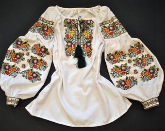 Bright Vyshyvanka Blouse, Ukrainian Embroidered Traditional Blouse, Homespun Cloth Shirt for Women, Ukrainian Ethnic Folk Style Blouse