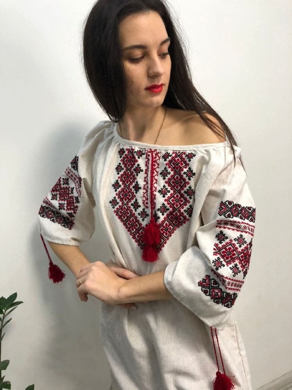 Hand embroidered vyshyvanka dress Cross stitched Ukrainian | Etsy