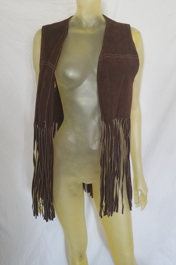 Vintage Brown 1960s Real Suede Fringe Vest 60s