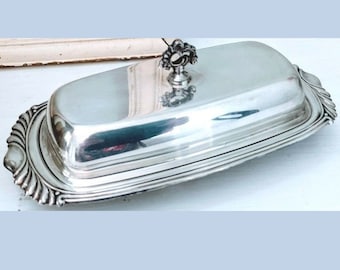 Wm A Rogers Silver Plated Vintage Butter Dish with Lid 22 x 3" MCM Table Decor