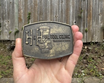 Vintage 1970s H & H Oil Tool co inc Oil Feild Brass Tone Belt Buckle