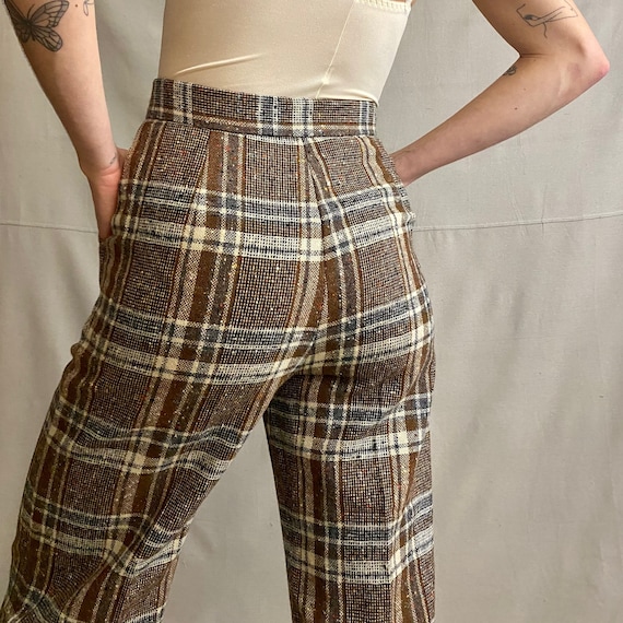1970s Plaid Bell Bottom Trousers- Vintage Wool Tro