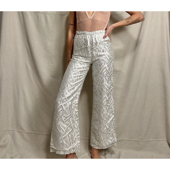 Vintage Silver Groove Flare Pants With Shine Patt… - image 3