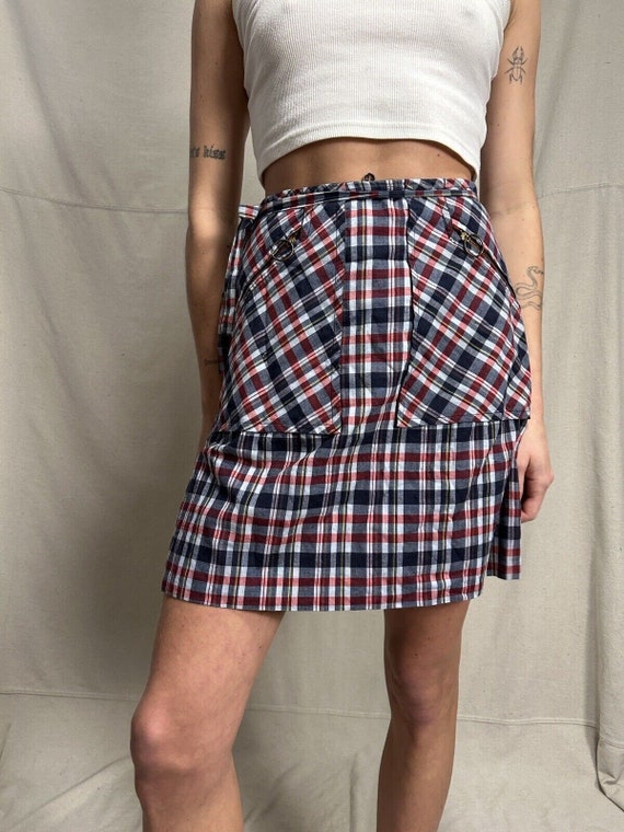 VTG Plaid Wrap A-Line Skirt Adjustable Waist Midi 