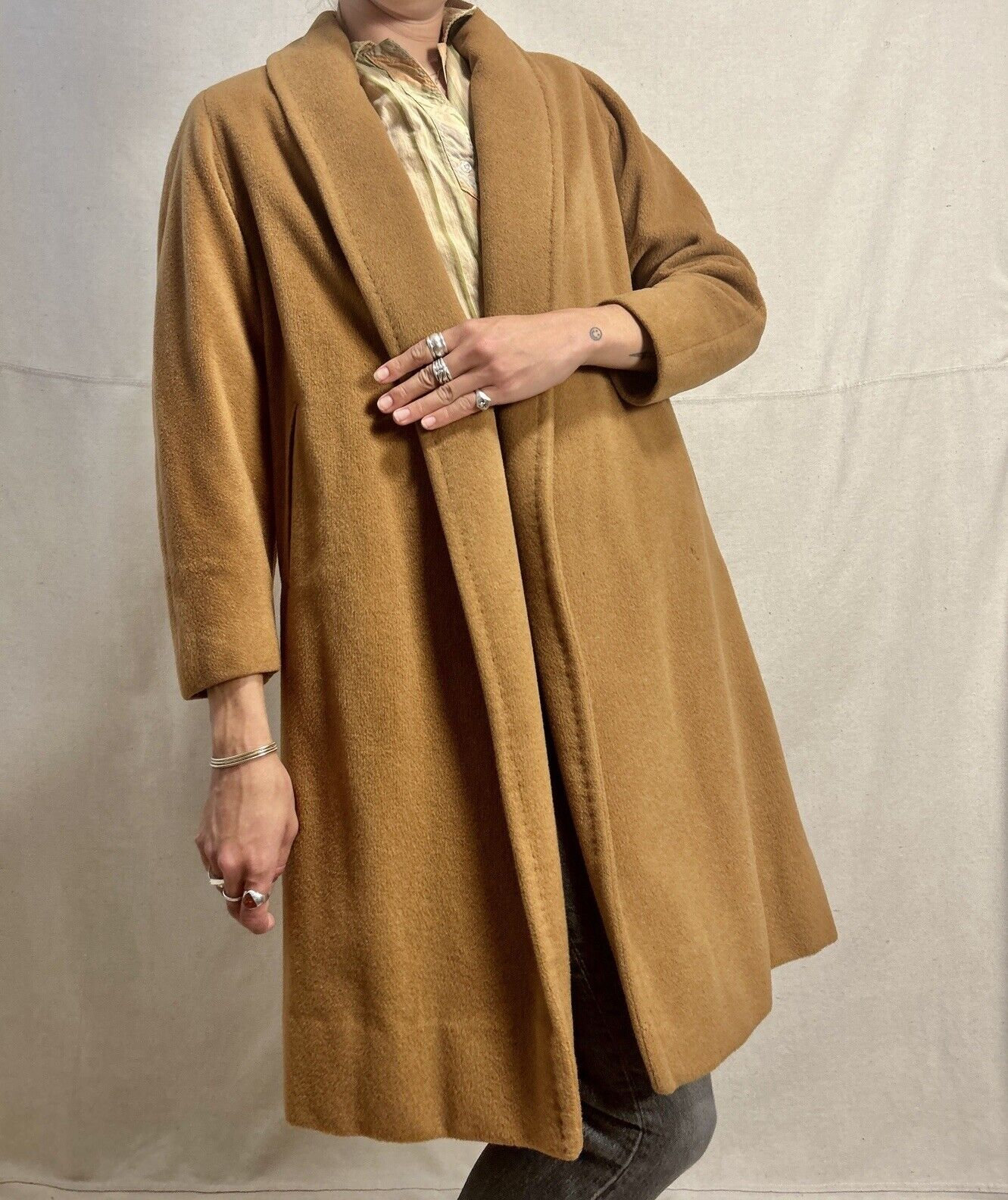 Vicuña Wool Coat Vintage Wool Camel Trench Swing Coat