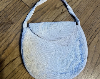 Mini bolso de mano vintage con cuentas color crema marfil y micro cuentas