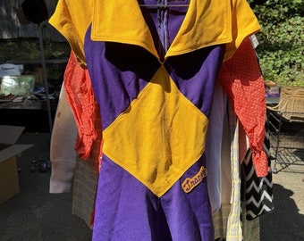 Vtg 70s School Spirit Cheerleading Wool Knit Uniform Purple And Gold Tracey