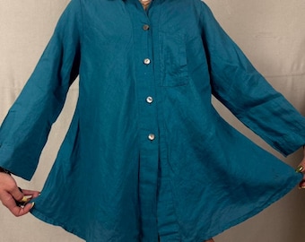 Teal 100% Linen Button-Down Mini Dress – Just J. – Size XXL