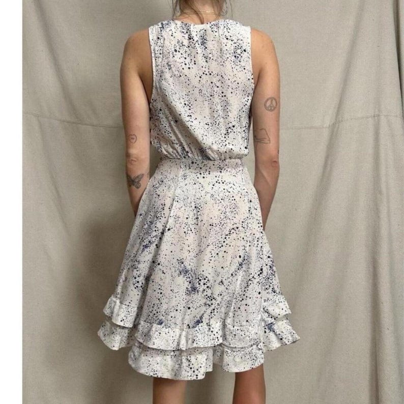 Suzanne Rae 100% Silk Dress 4 Designer White And Blue Anthropologie image 6