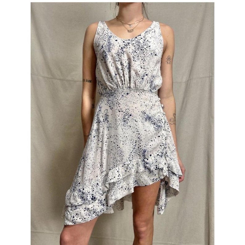 Suzanne Rae 100% Silk Dress 4 Designer White And Blue Anthropologie image 2