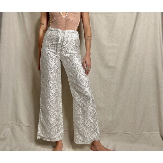 Vintage Silver Groove Flare Pants With Shine Patt… - image 2