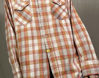 Camisa de manga larga con botones y estampado a cuadros vintage de Country Sportswear, talla XL, color rosa