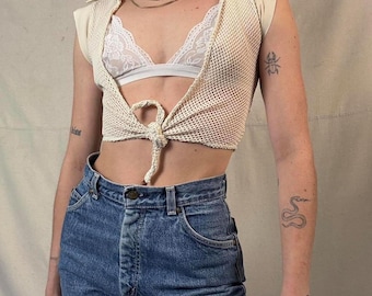 Women's Cream and White Crop-top