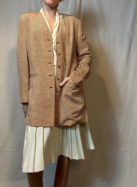 Vintage Dana Buchman Silk Blazer Sz 10 Brown Beige