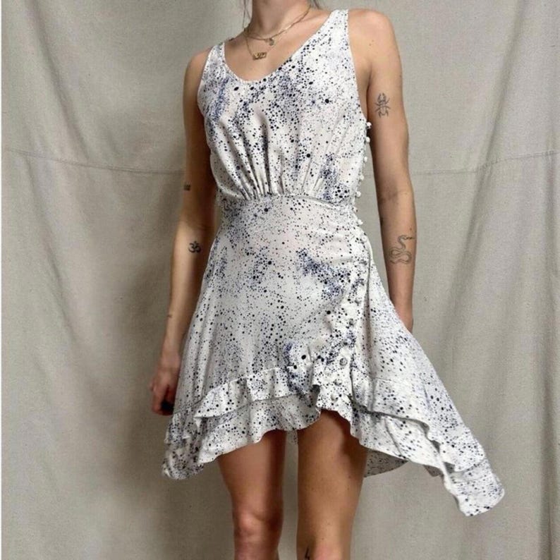 Suzanne Rae 100% Silk Dress 4 Designer White And Blue Anthropologie image 3
