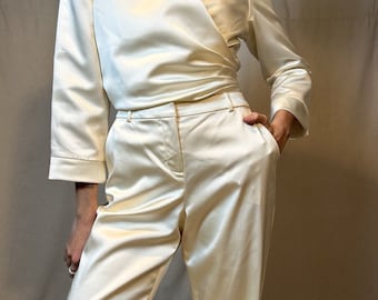 Blusa cruzada de Nochevieja de Coldwater Creek con mangas de 3/4", color marfil, talla 12 M/L