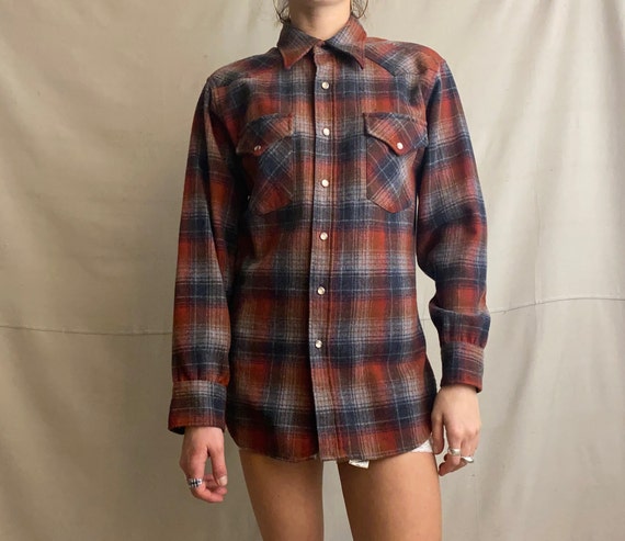 Vintage Pendleton Snap Button Wool Flannel - Vinta