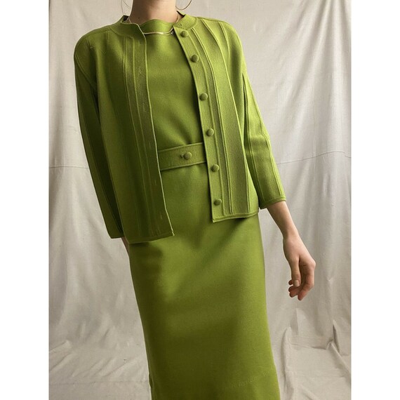 Vintage 1950s Womens Dress Sweater set Avocado Gre