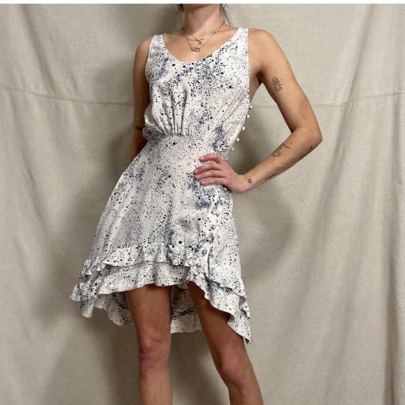 Suzanne Rae 100% Silk Dress 4 Designer White And Blue Anthropologie image 1