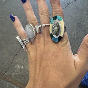 Vintage Sterling Silver Turquoise Zuni Mother Of Pearl Ring Size 9