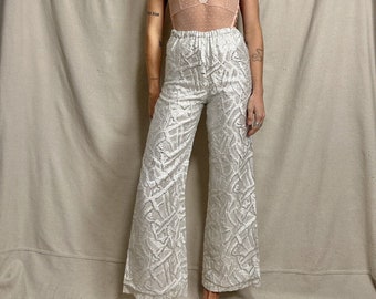 Pantalones Vintage Silver Groove Flare con patrón brillante cintura 26"