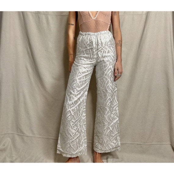 Vintage Silver Groove Flare Pants With Shine Patt… - image 1