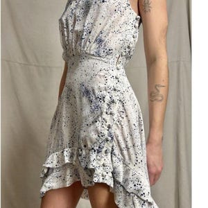 Suzanne Rae 100% Silk Dress 4 Designer White And Blue Anthropologie image 4