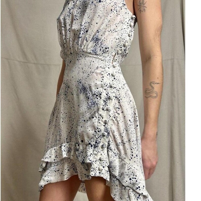 Suzanne Rae 100% Silk Dress 4 Designer White And Blue Anthropologie image 4